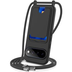 Mobigear Lanyard Card Google Pixel 11 Pro XL Silicone Capa com cordão e porta-cartões - Preto