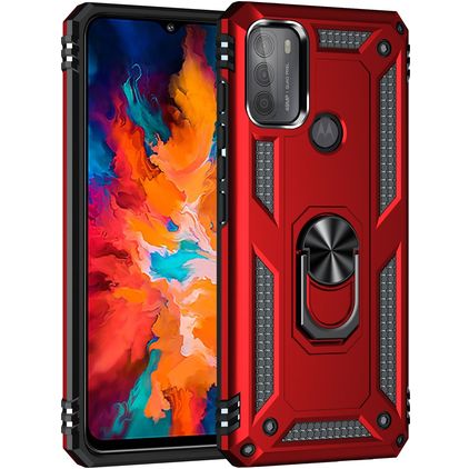 Mobigear Armor Ring Motorola Moto G50 Hårdt Bagsidecover Stødsikkert med ringholder - Rød