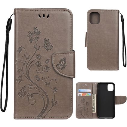 Mobigear Flowers iPhone 11 Capa livro Carteira - Cinzento