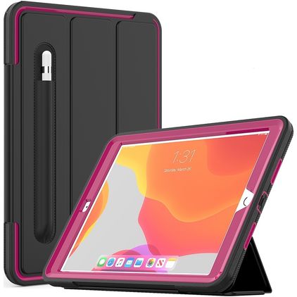 Mobigear Tri-Fold Folio iPad 9 (2021) Cover Hård plast / TPU Pungetui + Stylus-holder - Magenta