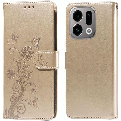 Mobigear Flowers OPPO Find X9 Knížkové pouzdro Peněženka - Zlatá