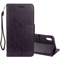 Mobigear Flowers iPhone XR Funda tipo libro Cartera - Morado