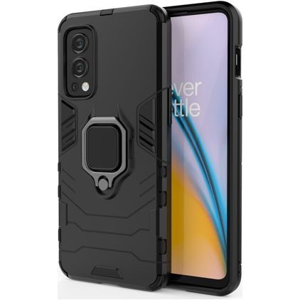 Mobigear Armor Ring OnePlus Nord 2 Hard Case Back cover Shockproof with Ring Holder - Black