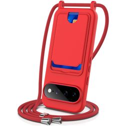 Mobigear Lanyard Card Google Pixel 11 Silicone Capa com cordão e porta-cartões - Vermelho