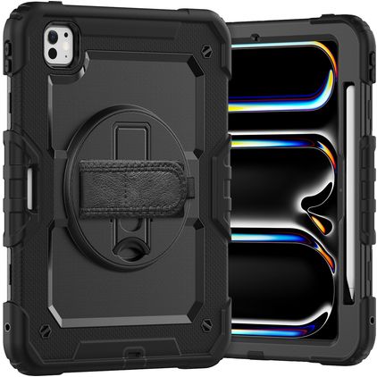 Xccess Survivor All-round iPad Pro 11 polegadas (2024) Capa Plástico rígido / Silicone Capa traseira + Alça de ombro + Suporte - Preto