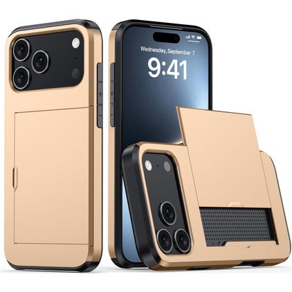 Mobigear Card iPhone 18 Pro Max Plástico rígido Capa traseira Antichoque com porta-cartões - Dourado