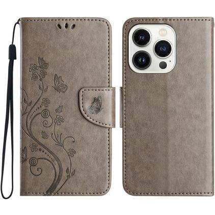 Mobigear Flowers iPhone 16 Pro Max Plånboksfodral med sedelfack - Grå