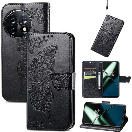 Mobigear Butterfly OnePlus 11 Knížkové pouzdro Peněženka - Černá