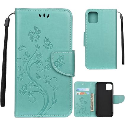 Mobigear Flowers iPhone 11 Capa livro Carteira - Turquesa
