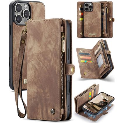 CaseMe 008 iPhone 16 Pro Max Cover a libro 2 in 1 con guscio estraibile a portafoglio - Marrone