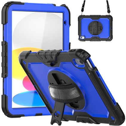 Mobigear SureGrip Xtreme iPad 11 (2025) Plastica rigida / Silicone Back cover + Tracolla + Supporto - Blu scuro