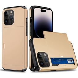 Mobigear Card iPhone 15 Pro Max Hårdt Bagsidecover Stødsikkert med kortholder - Guld