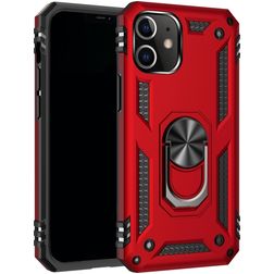 Mobigear Armor Ring iPhone 12 Mini Plástico rígido Capa traseira Antichoque com anel - Vermelho