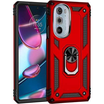 Mobigear Armor Ring Motorola Edge 30 Pro Fodral Hårdplast Skal Stötsäkert med ringhållare - Röd
