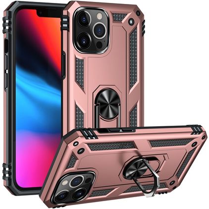 Mobigear Armor Ring iPhone 14 Pro Max Plástico rígido Capa traseira Antichoque com anel - Rosa dourado