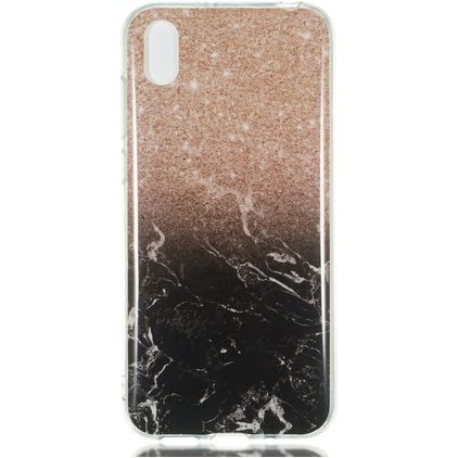 Mobigear Marble Huawei Y5 (2019) Elastyczne TPU Etui plecki - Czarny / Różowe złoto