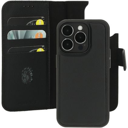 Mobiparts iPhone 15 Pro MagSafe Case Genuine Leather Detachable 2-in-1 Wallet Case Wallet - Black