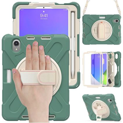 Mobigear SureGrip XGuard iPad Mini 6 (2021) Capa Plástico rígido / Silicone Capa traseira + Suporte para caneta stylus + Alça de ombro + Suporte - Verde