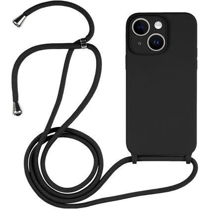 Mobigear Lanyard iPhone 15 Silicone Capa com cordão - Preto