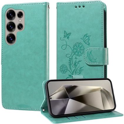 Mobigear Flowers Samsung Galaxy S25 Ultra Cover a libro portafoglio - Verde