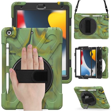Mobigear SureGrip XGuard iPad 9 (2021) Plastica rigida / Silicone Back cover + Portapenna + Tracolla + Supporto - Camouflage