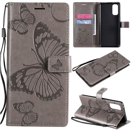 Mobigear Butterfly OPPO Reno 4 Capa livro Carteira - Cinzento