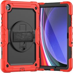 Mobigear SureGrip Xtreme Samsung Galaxy Tab A9 Plus (2023) Kova muovi / Silikoni Suojakuori + Olkahihna + Teline - Punainen