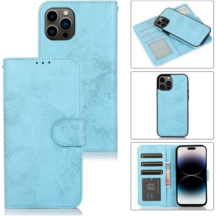 Mobigear Wallet iPhone 15 Pro Max Funda tipo libro 2 en 1 con carcasa extraíble Cartera - Azul