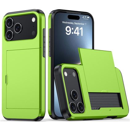 Mobigear Card iPhone 18 Pro Hard Case Back cover Shockproof with Card Holder - Green