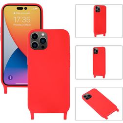 Mobigear Lanyard iPhone 14 Pro Max Silikone Cover med snor - Rød