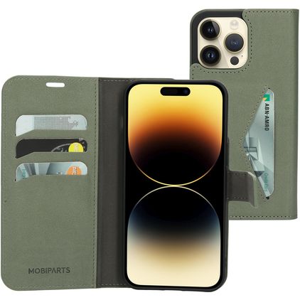 Mobiparts Classic Wallet iPhone 14 Pro Max Cover a libro portafoglio - Stone Green