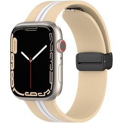 Mobigear Stripe Mag Correa Silicona Cierre magnético para Apple Watch - 49/46/45/44 mm - Blanco / Beige