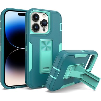 Mobigear Heavy Armor Stand iPhone 14 Pro Kova Suojakuori Iskunkestävä + Teline - Vihreä