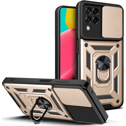 Mobigear Armor Ring Cam Slide Samsung Galaxy M53 Hardcase Back cover Antiurto con anello - Oro