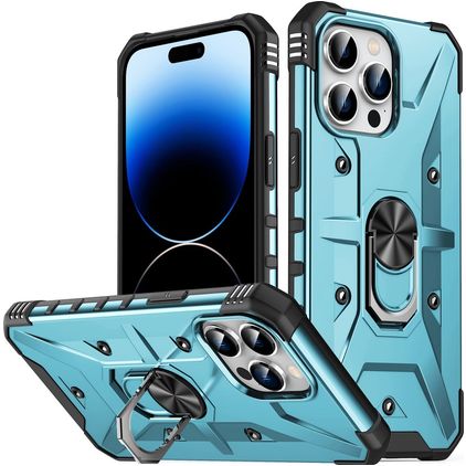 Mobigear Armor Ring iPhone 14 Pro Plástico rígido Capa traseira Antichoque com anel - Azul