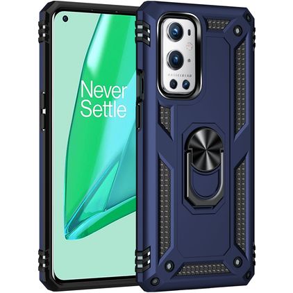 Mobigear Armor Ring OnePlus 9 Pro Funda Plástico rígido Carcasa Antigolpes con anillo - Azul