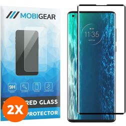Mobigear Curved Motorola Edge (2020) Vidro temperado Película de ecrã - Compatível com capas - Preto (Pack de 2)