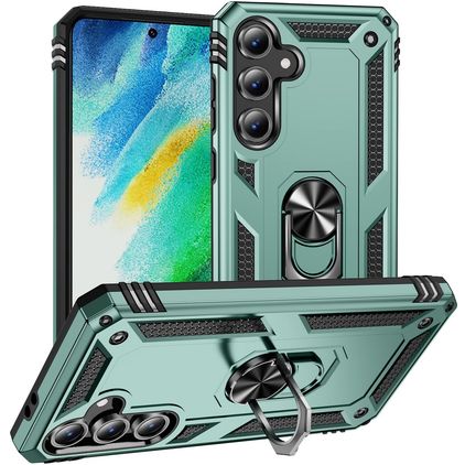 Mobigear Armor ring Samsung Galaxy S24 FE Kova Suojakuori Iskunkestävä + Sormuspidike - Vihreä