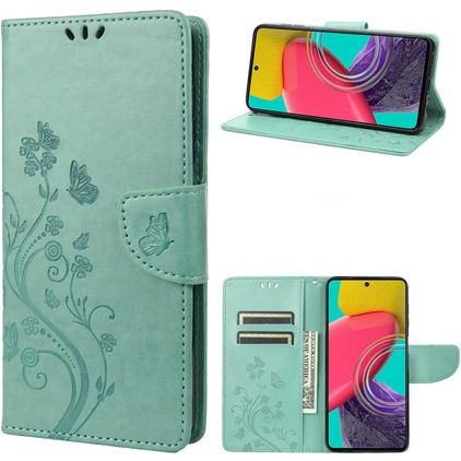 Mobigear Flowers Samsung Galaxy M53 Plånboksfodral med sedelfack - Grön