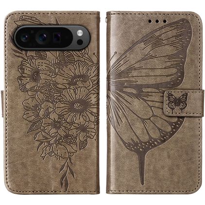 Mobigear Butterfly Google Pixel 9 Pro Cover a libro portafoglio - Grigio