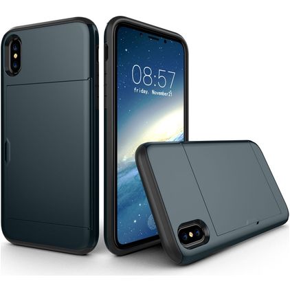 Mobigear Card iPhone XS Hårdt Bagsidecover Stødsikkert med kortholder - Marineblå
