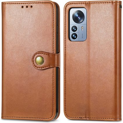 Mobigear Snap Button Xiaomi 12 Pro Etui z klapką typu portfel - Brązowy