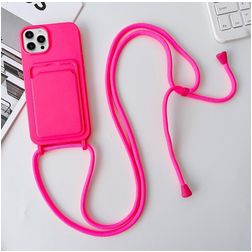 Mobigear Lanyard Card iPhone 15 Pro Silikon Skal med rem och korthållare - Magenta