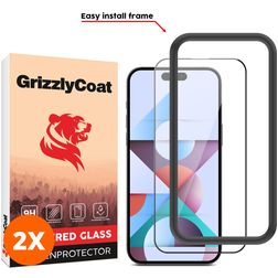 GrizzlyCoat Easy Fit iPhone 15 Pro Glas Skærmbeskytter - Case Friendly + Monteringsramme - Sort (2-pak)