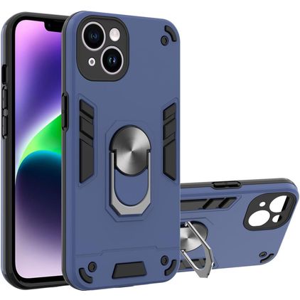 Mobigear Armor Ring iPhone 14 Fodral Hårdplast Skal Stötsäkert med ringhållare - Blå
