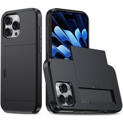 Mobigear Card iPhone 16 Pro Max Funda Plástico rígido Carcasa Antigolpes con tarjetero - Negro