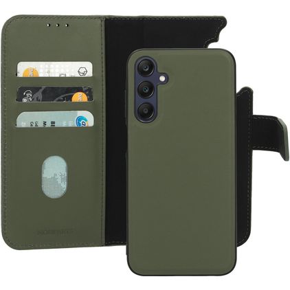 Mobiparts Samsung Galaxy A25 Funda Piel auténtica Funda tipo libro 2 en 1 con carcasa extraíble Cartera - Verde