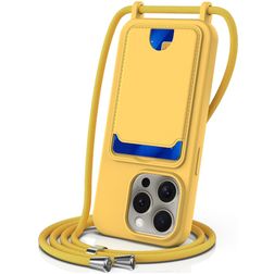 Mobigear Lanyard Card iPhone 16 Pro Silicona Funda con cuerda y tarjetero - Amarillo