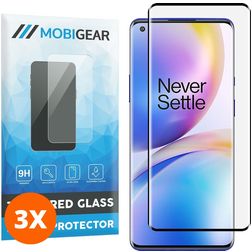 Mobigear Curved OnePlus 8 Pro Glas Skærmbeskytter - Case Friendly - Sort (3-pak)