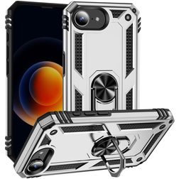 Mobigear Armor Ring iPhone 16e Hard Case Back cover Shockproof with Ring Holder - Silver